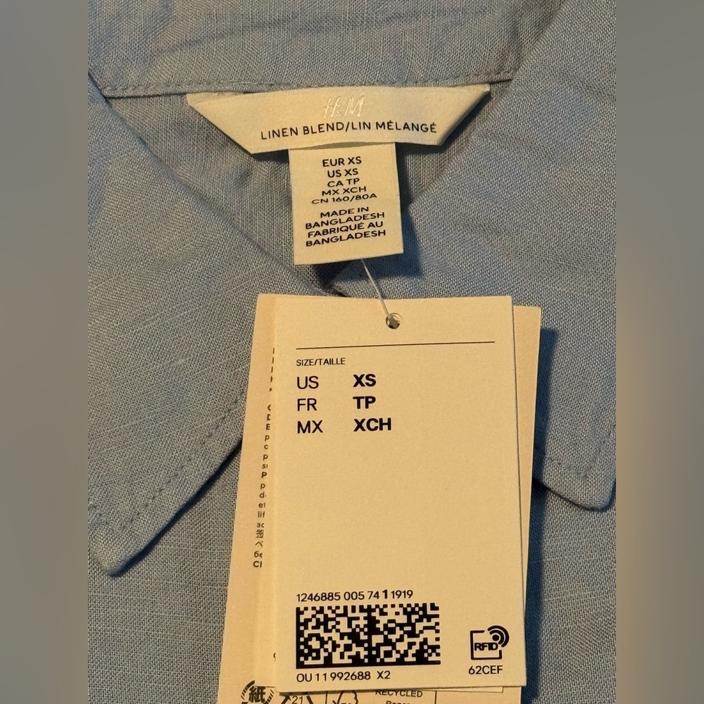 H&M Light Blue Cropped oversized LINEN-BLEND SHIRT - Picture 3 of 8